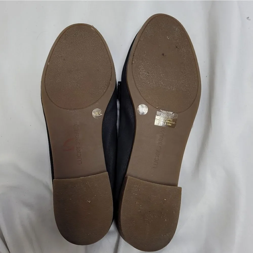 LUCKY BRAND black Caylon penny loafer leather slip on flats round‎ toe 9.5